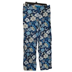 Vera Bradley Women's Blue Floral Corduroy Contrast Cuff PJ Pants